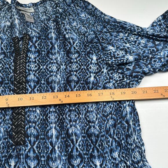 Catherines Top Womens 3X Blue 3/4 Length Sleeve Pleated Sequin Tunic Boho Career - Picture 11 of 14